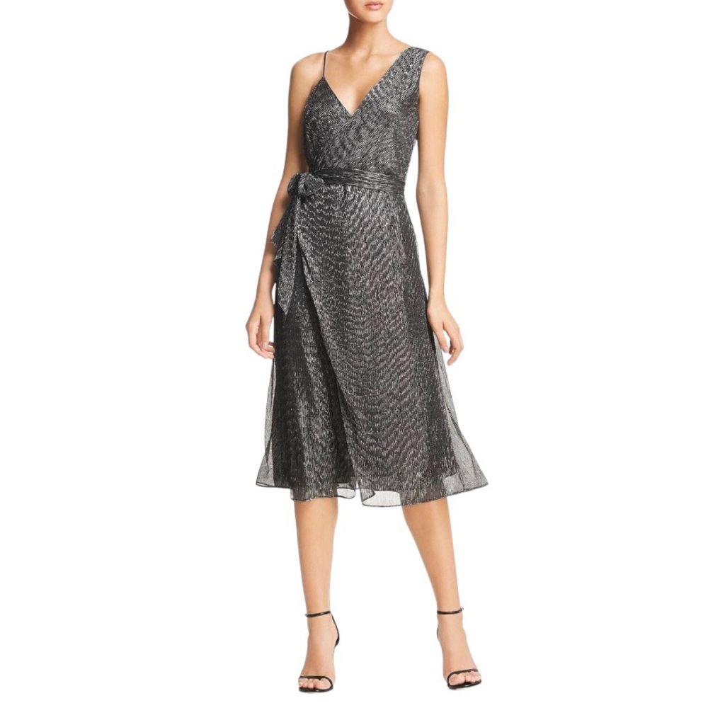 KEEPSAKE The Label‎ Midi Dress Women’s Medium Black Silver Lurex "Now & Then"